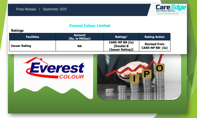 आइपिओ निष्काशनको तयारीमा रहेको एभरेस्ट कलरको रेटिङमा सुधार, पायो केयर एनपि डबल बि